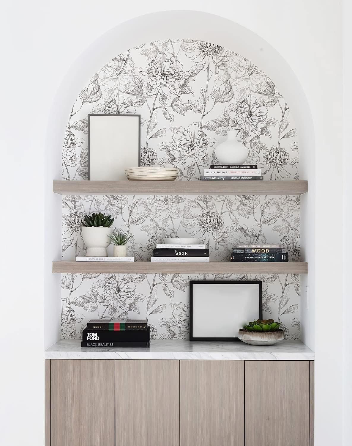 Removable Black and White Floral Wallpaper - Easy Install Peonies Design 43 SQFT