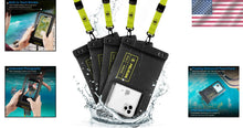Load image into Gallery viewer, Marine Waterproof Phone Pouch - 4 Pack with Detachable Lanyard, Black/Hi-Vis