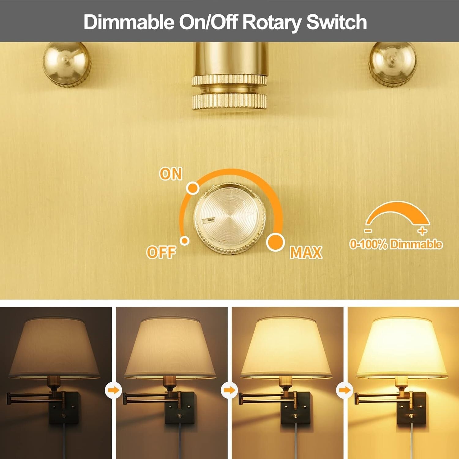 Adjustable Swing Arm Dimmable Wall Sconces - Elegant Design with Fabric Shade