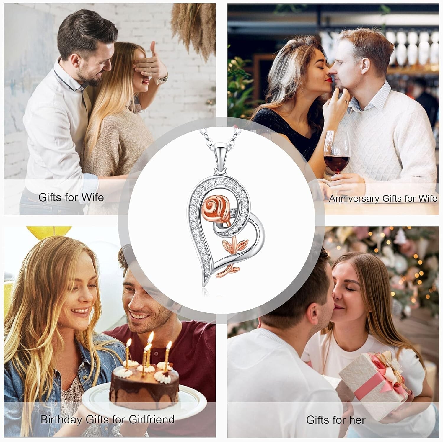 Adjustable Heart Rose Necklace in Sterling Silver - Sentimental Gift Idea