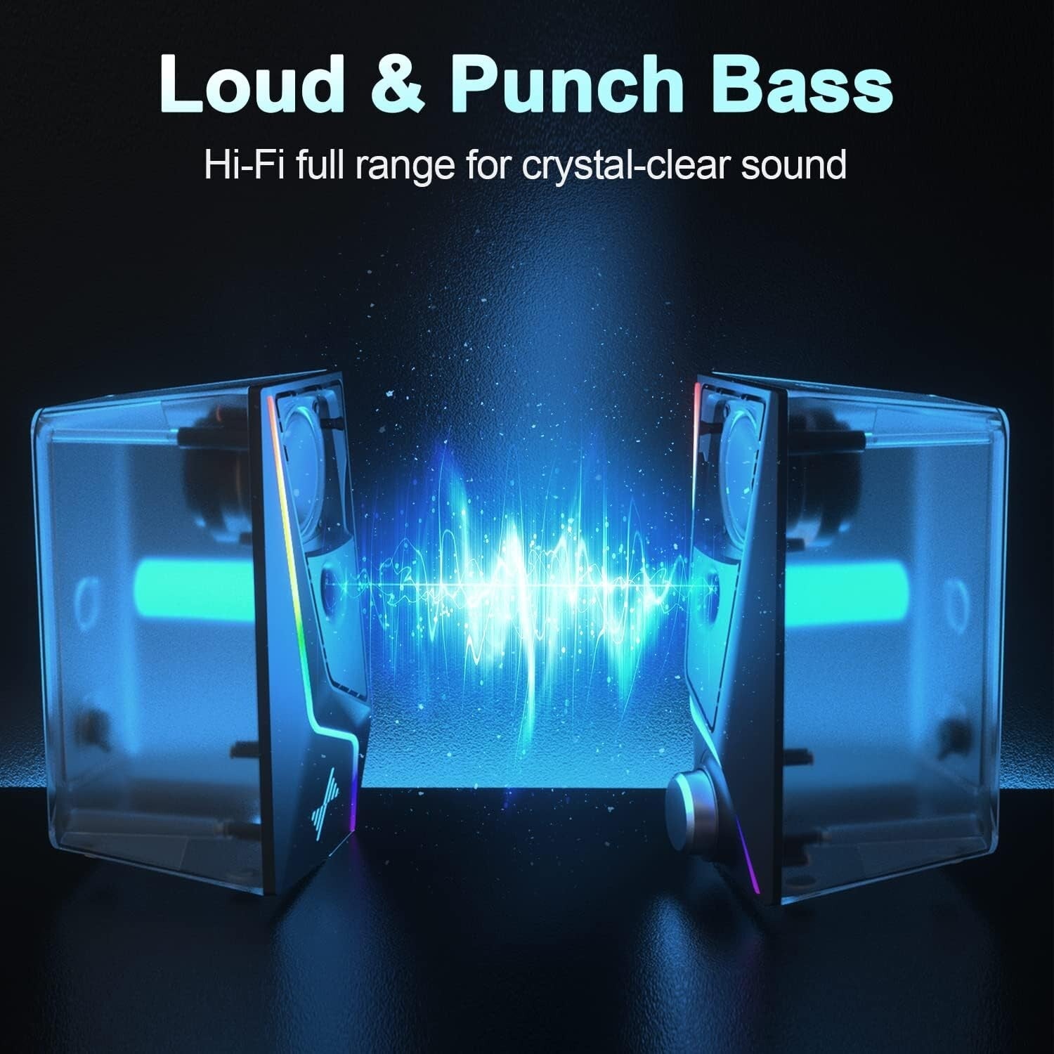 Dynamic Bass-Boost Computer Speakers with Touch Control Lighting for Gaming