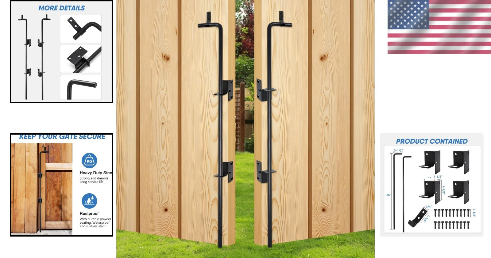 Cane Bolt Heavy Duty Gate Rod 36 Inch - Locking Double Door Set for Security