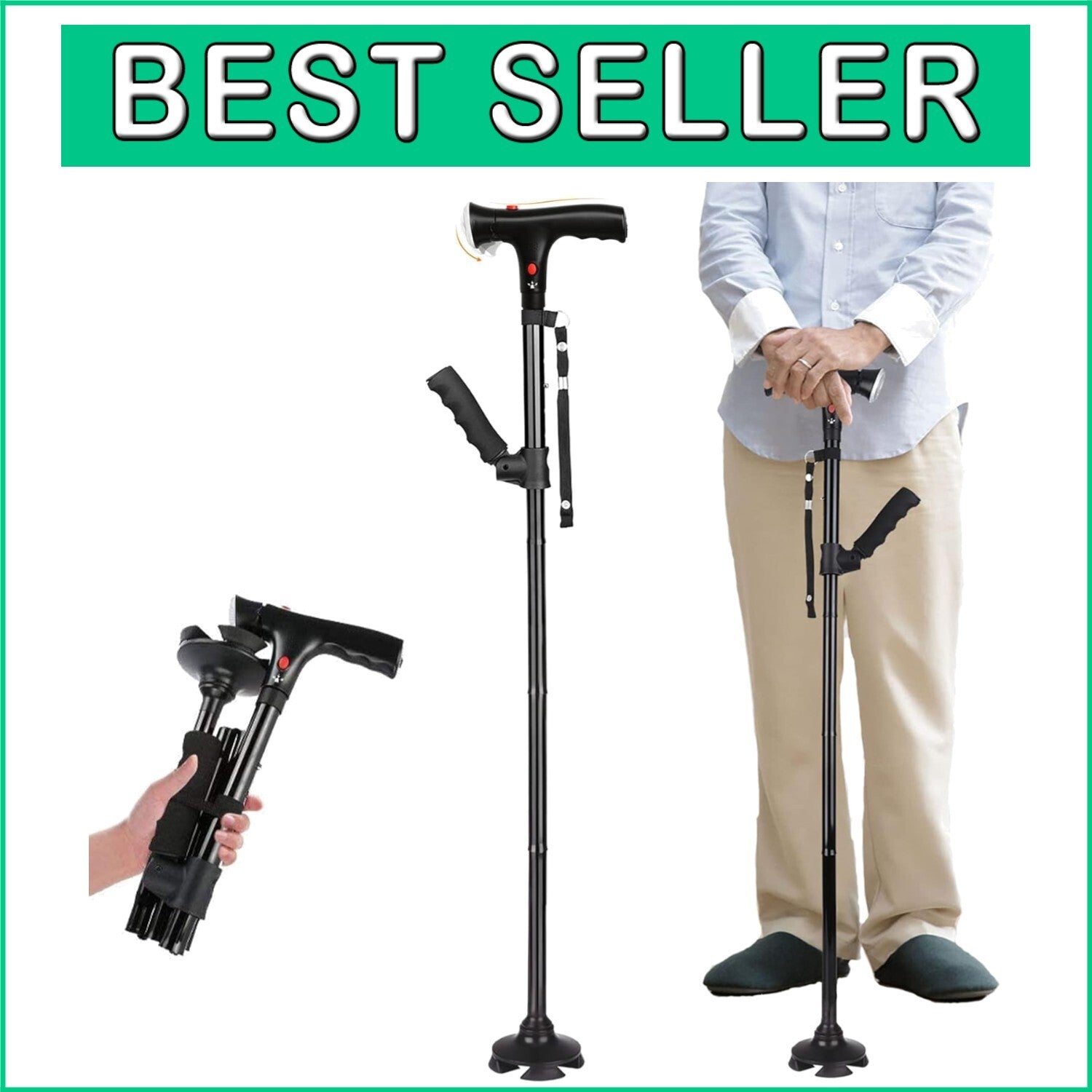 Versatile Walking Cane for Men & Women - Adjustable Length & Built-in Light