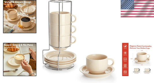 Durable Porcelain 8oz Cappuccino Cups & Saucers Bundle - Ideal for Coffee Lovers