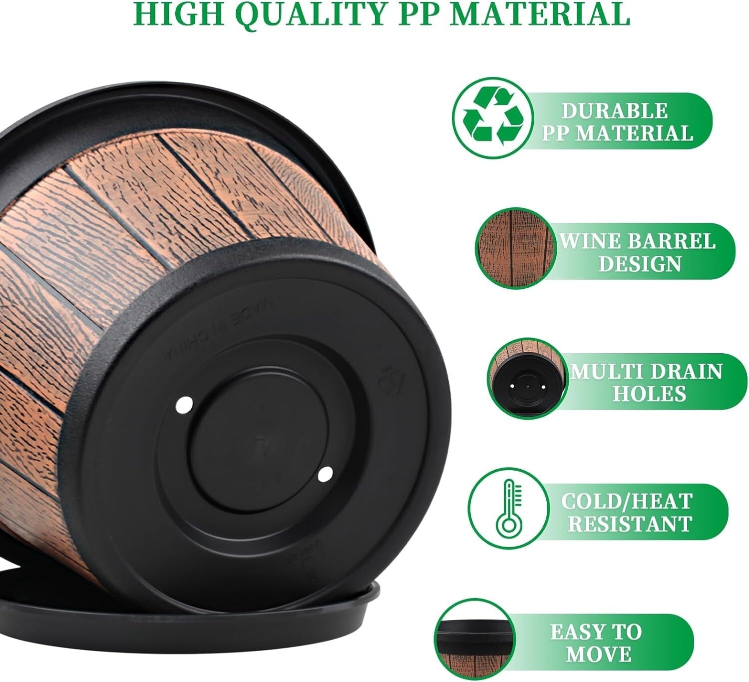 Classic 4-Pack 16-Inch Brown Planters - Weather-Resistant with Drainage