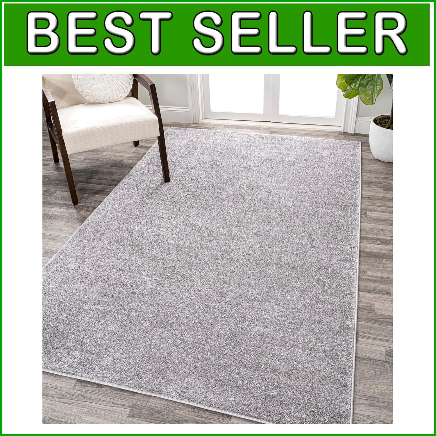 Modern Solid Grey Indoor Area Rug 4' x 6' - Low Pile, Stain Resistant & Pet Safe