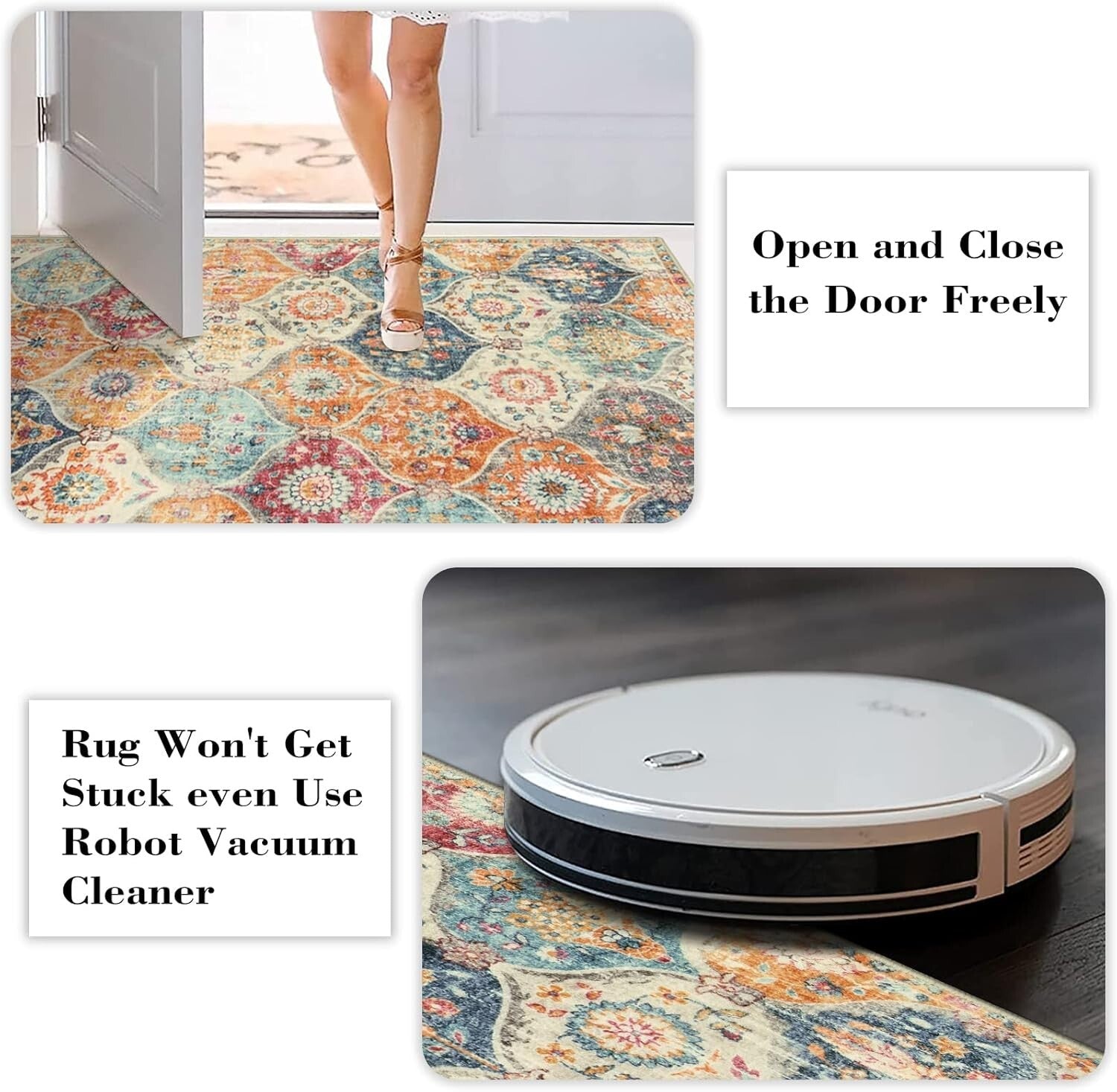 Washable Ultra-Thin Round Rug - 4ft Non-Slip Floral Carpet for Entryway & Home