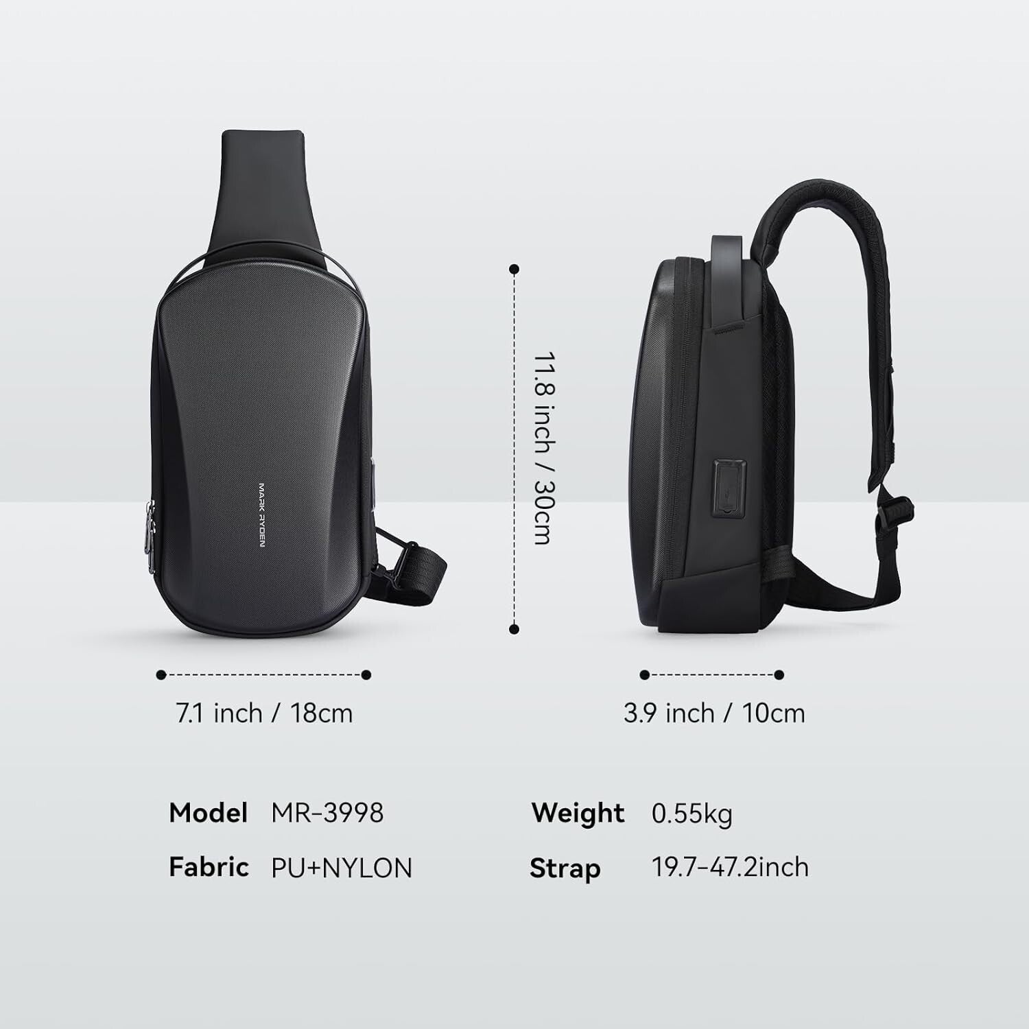 Multi-Functional Men's Sling Bag with Hard Shell & USB Port - Perfect for Travel