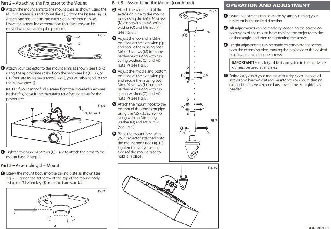 Full Motion Universal Ceiling Projector Mount - Adjustable Height & Extendable