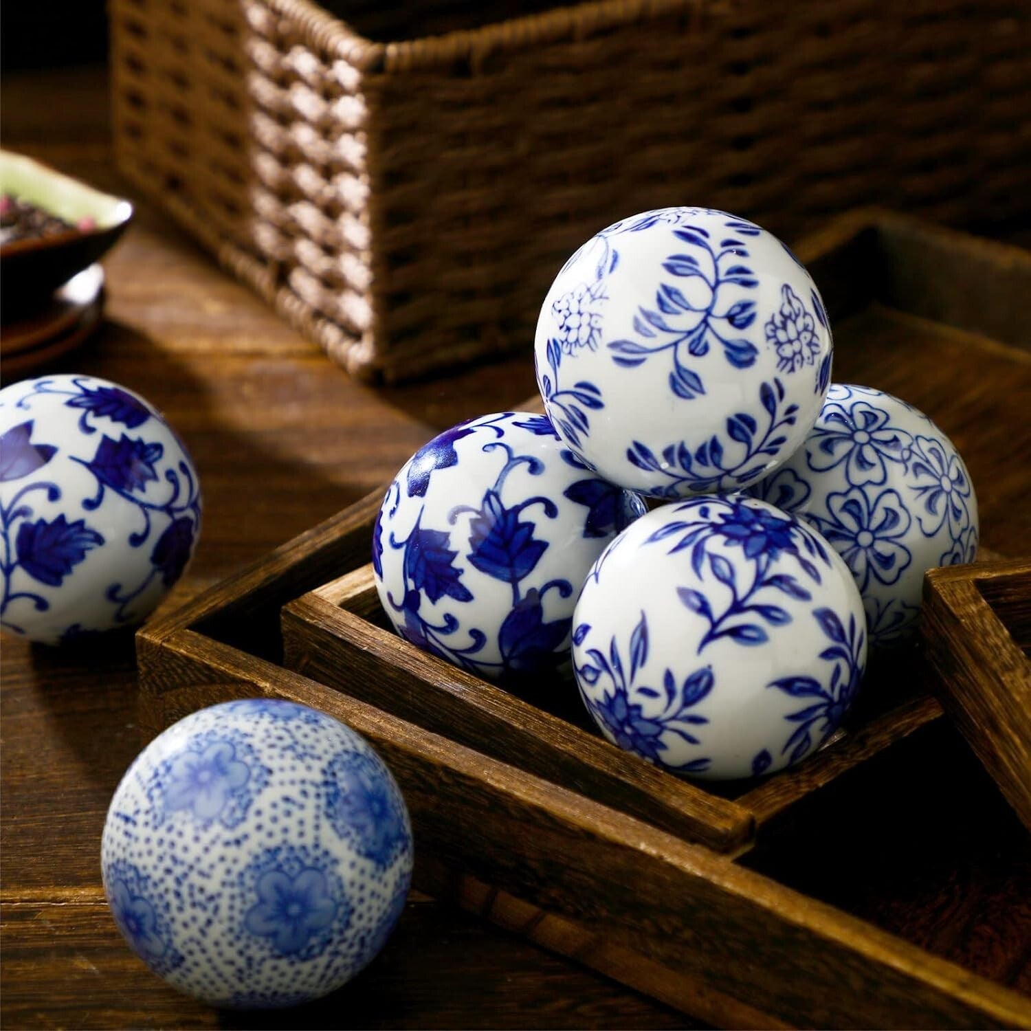 Versatile 9-Piece Set of Glazed Ceramic Balls for Farmhouse and Eclectic Styles