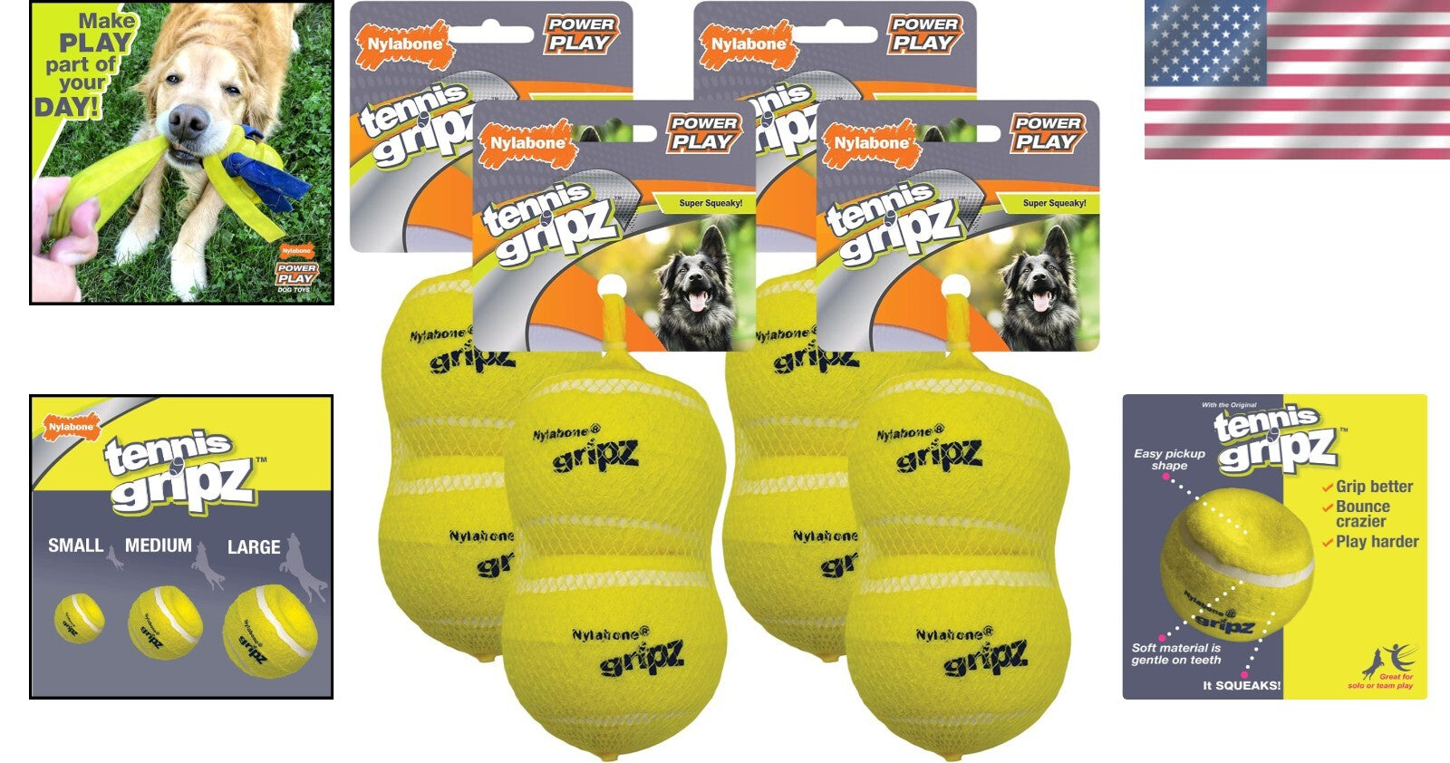 Unique Soft Gripz Tennis Balls for Large Dogs - Set of 4 Perfect for Fetch