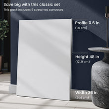 Load image into Gallery viewer, Pack of 5 Large Stretched Canvas 36x48 - Ideal for Acrylic and Oil Painting