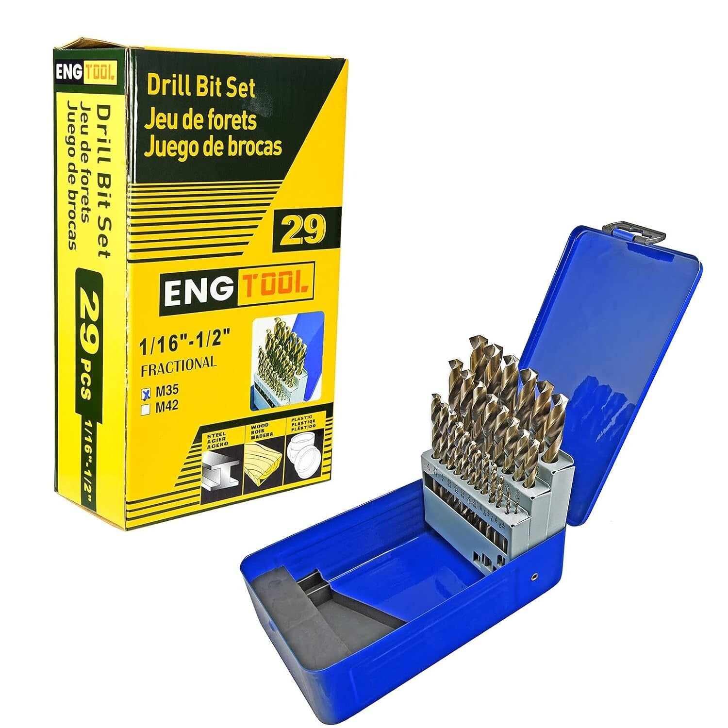 29-Piece Cobalt HSS M35 Drill Bit Set - Precision Gold Finish for Professionals