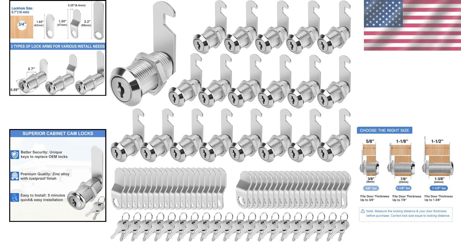 20-Piece Zinc Alloy Cam Locks with Keys, Waterproof for RV Storage & Toolboxes