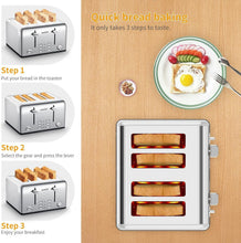Load image into Gallery viewer, Automatic 4-Slice Stainless Steel Toaster with Removable Tray &amp; Bagel Function