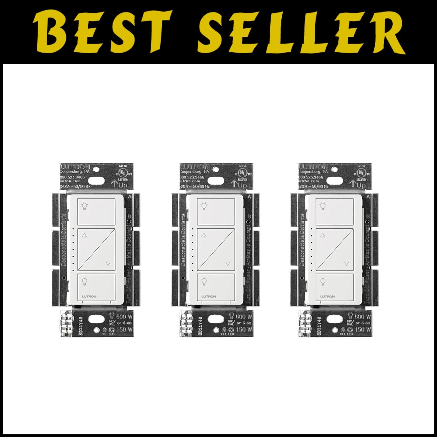 Smart Home Ready Caseta Dimmer Switch, 3-Pack, Easy Setup, 150W LED Compatible