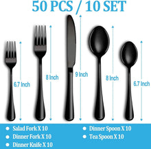 Load image into Gallery viewer, Retro-Inspired 50-Piece Black Stainless Steel Flatware Set for Stylish Dining