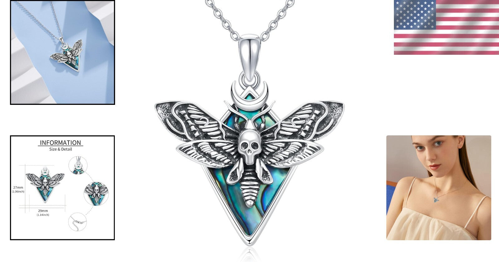 Ethereal Gothic Skull Moth Necklace in Sterling Silver - Unique Jewelry Gift