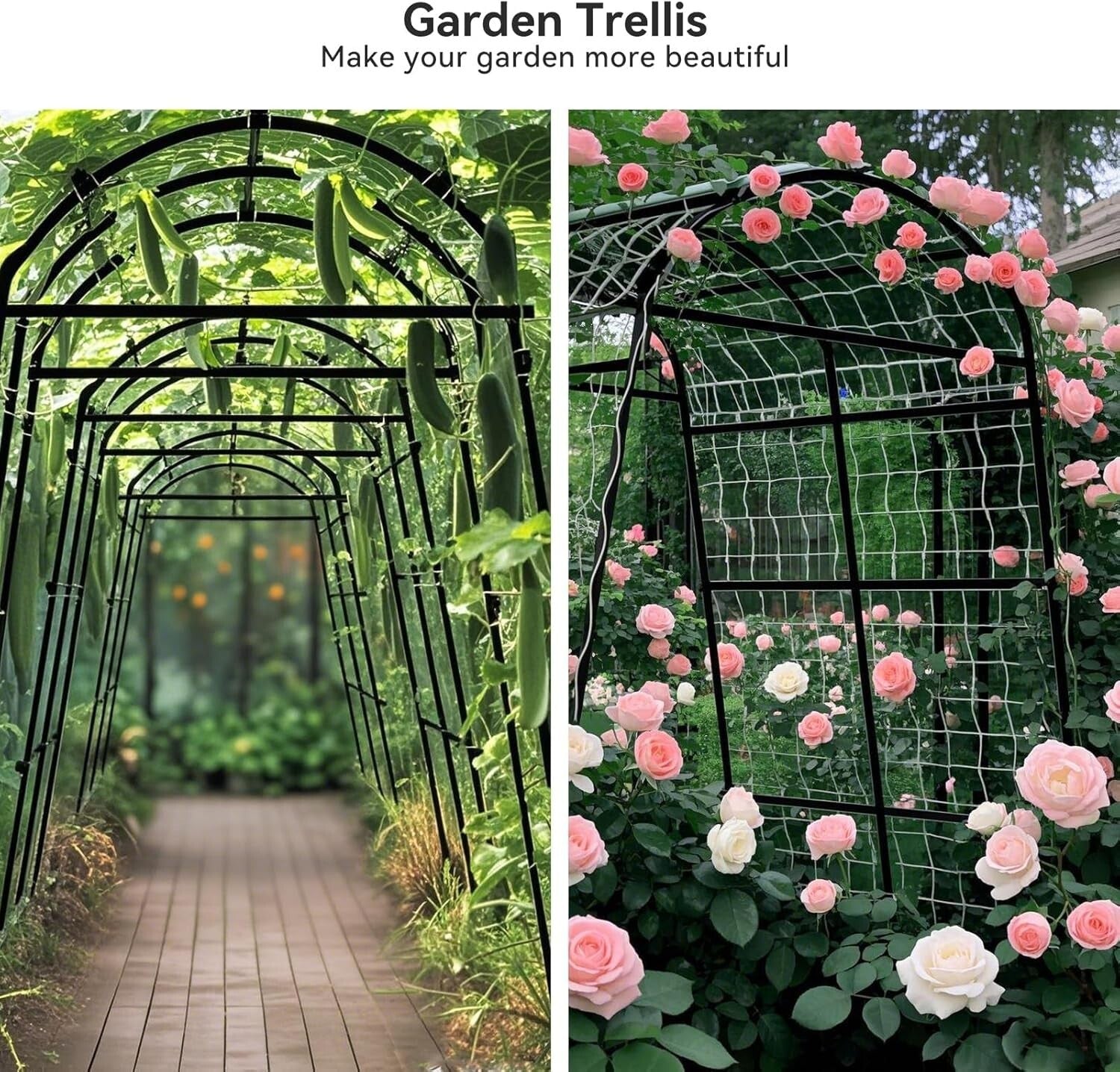 Elegant 80-Inch Garden Arch Trellis for Climbing Plants - Durable Metal Support