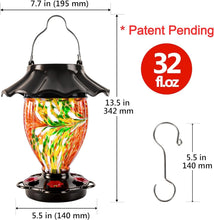 Load image into Gallery viewer, Color Changing Solar Hummingbird Feeder - Hand Blown 32 fl.oz Glass Lantern