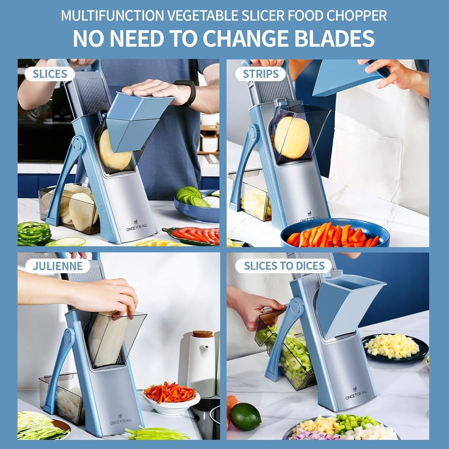 Collapsible Mandoline Slicer with Removable Stainless Steel Blades - Family Size