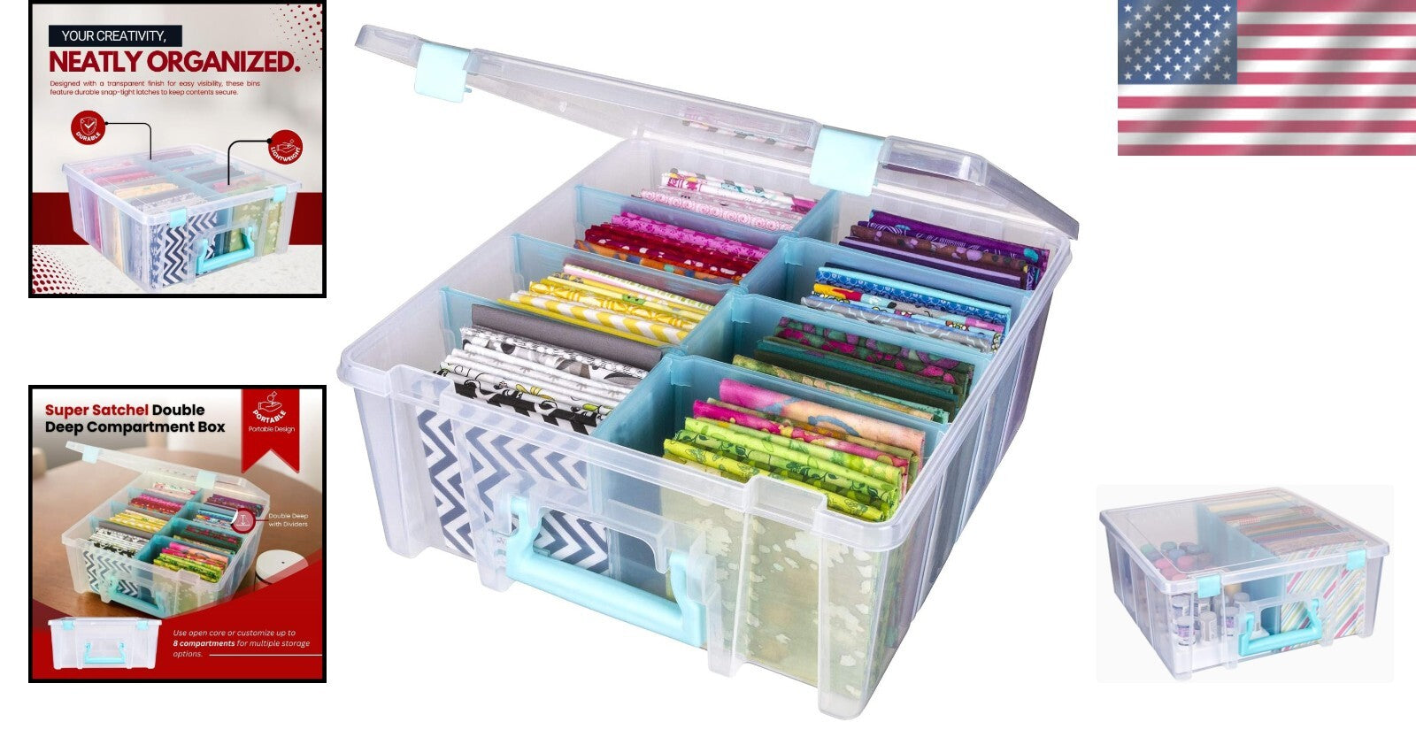 Heavy-Duty Double Deep Craft Organizer with Removable Dividers - Aqua & Clear