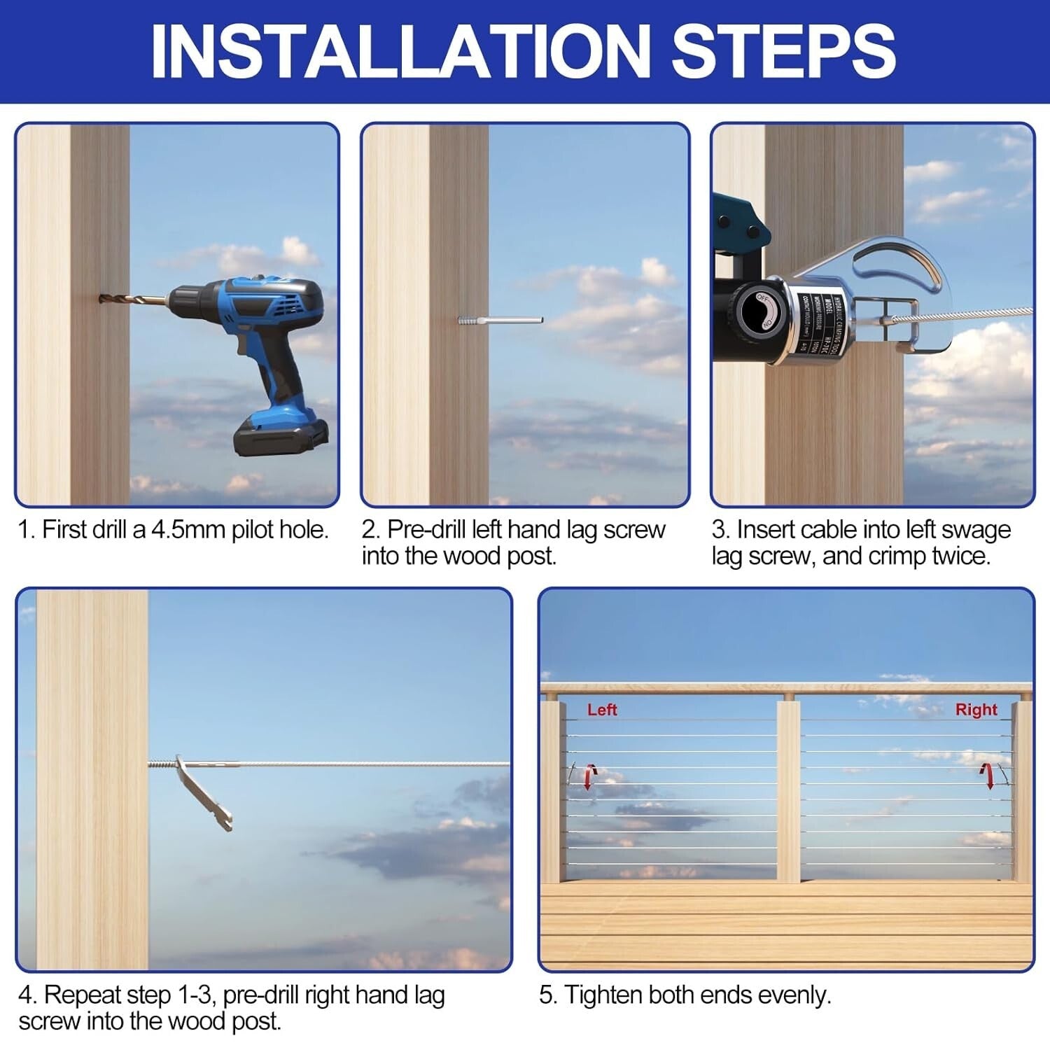 Durable 3/16” Swage Lag Screws & Tools - Railing Hardware for Decks & Stairs