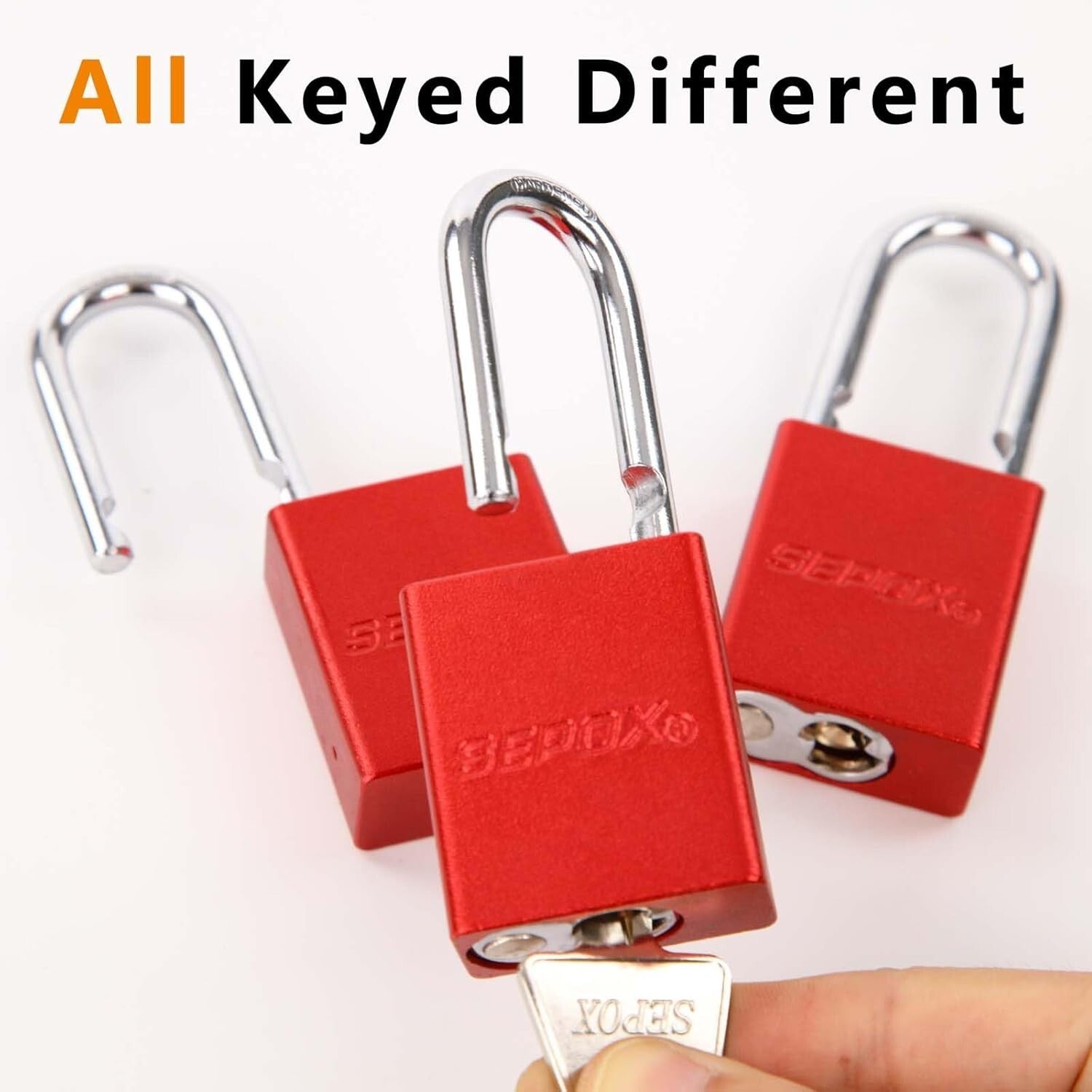 High-Tech Double-Locking Aluminum Padlocks, Red - 24 Units for Lock-Out Security