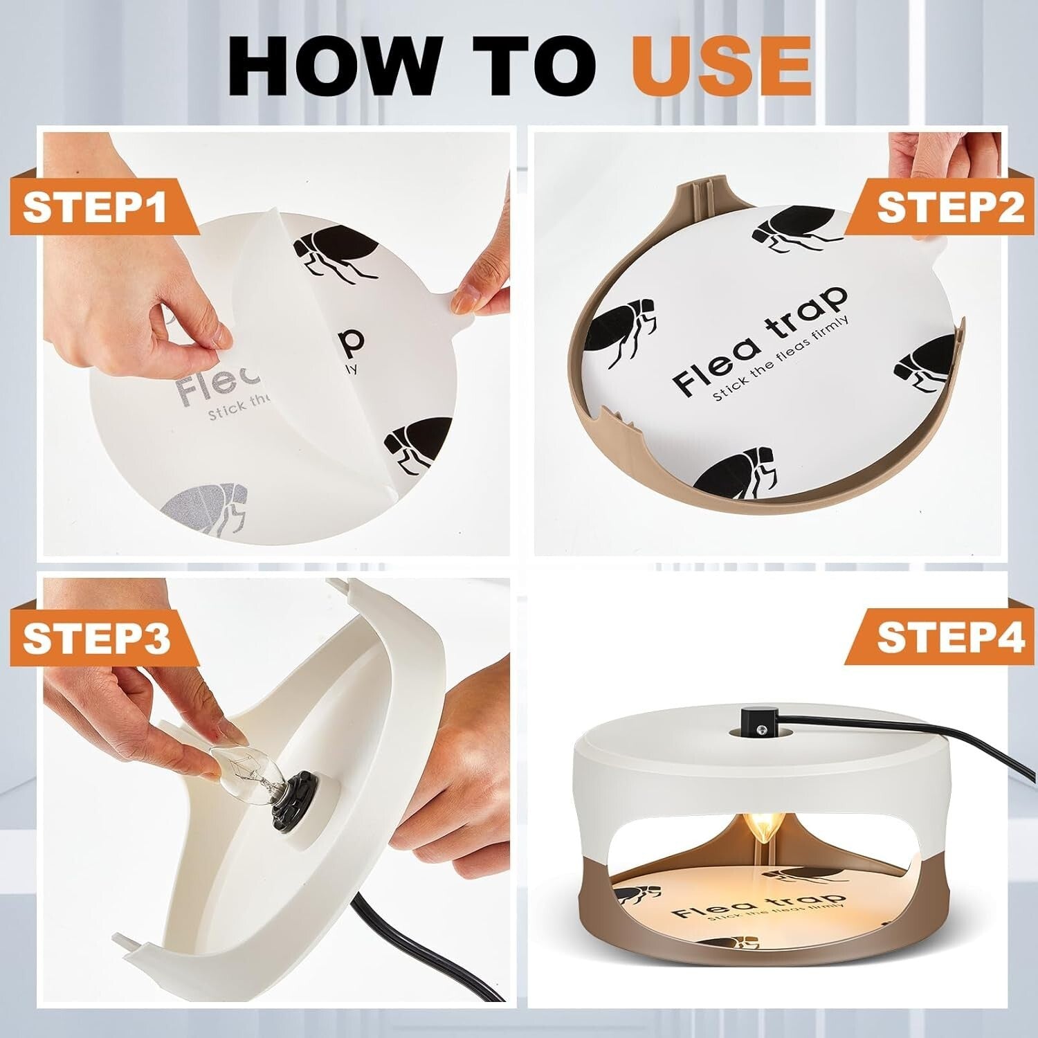 Durable Indoor Flea Light Trap Bundle - 4 Traps with UV Bulbs & Sticky Discs