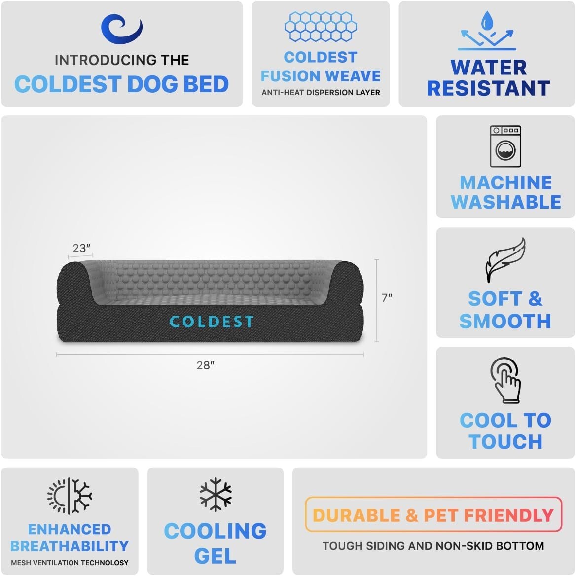 The Coldest Cozy - Medium Dog Bed with Cooling Gel, Anti-Slip & Water-Resistant