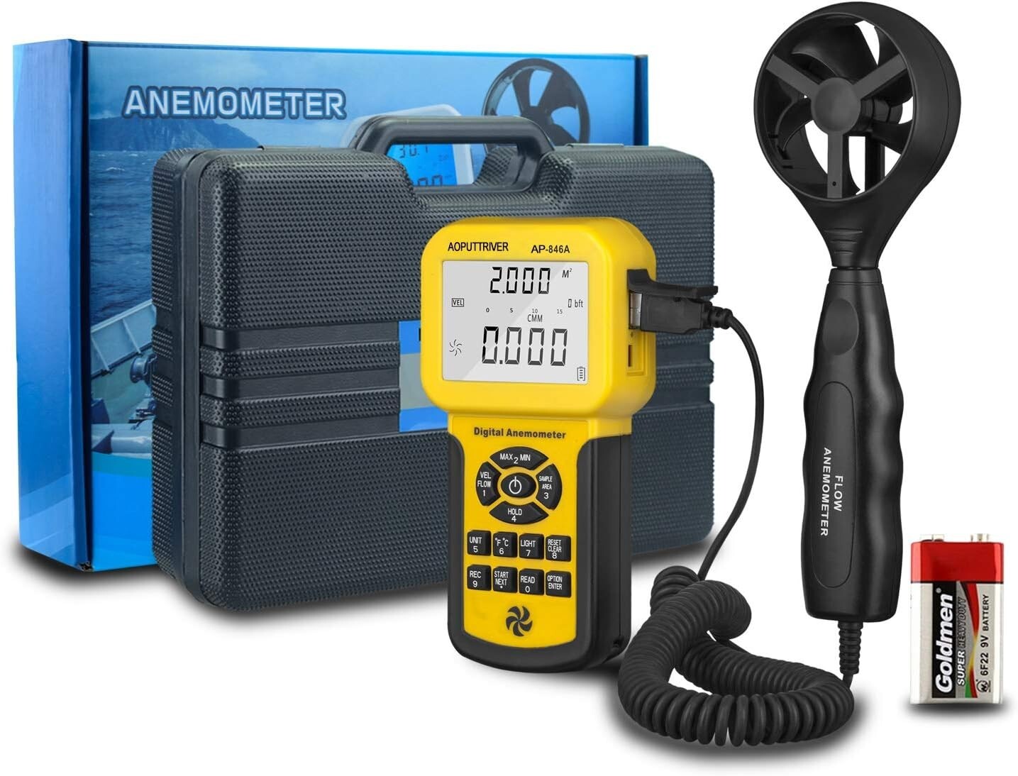 Compact Wind Speed Meter with Backlight - Multi-Function for HVAC Professionals