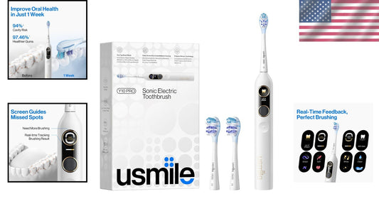 Waterproof Rechargeable Toothbrush with Missed Spot Detection and 2 Brush Heads