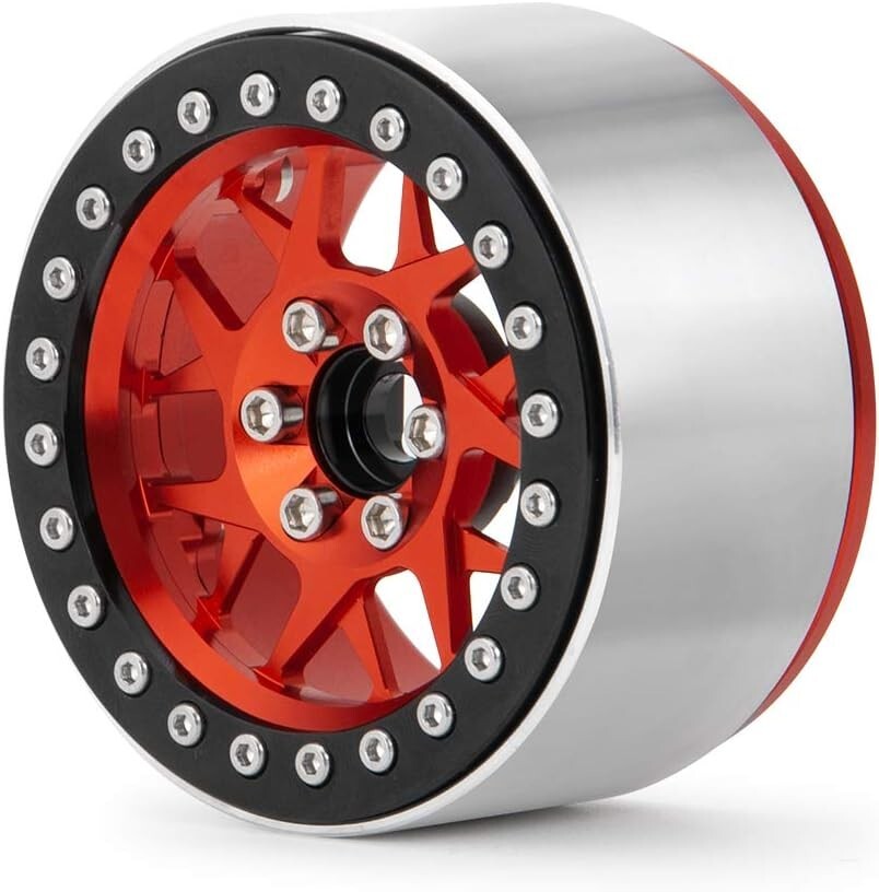 Stylish Red Beadlock Wheels - Upgrade Your 1/10 RC Crawler's Performance