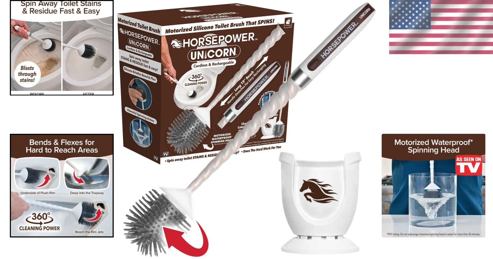 As-Seen-On-TV Unicorn Motorized Toilet Brush - 360° Cleaning Power Made Easy
