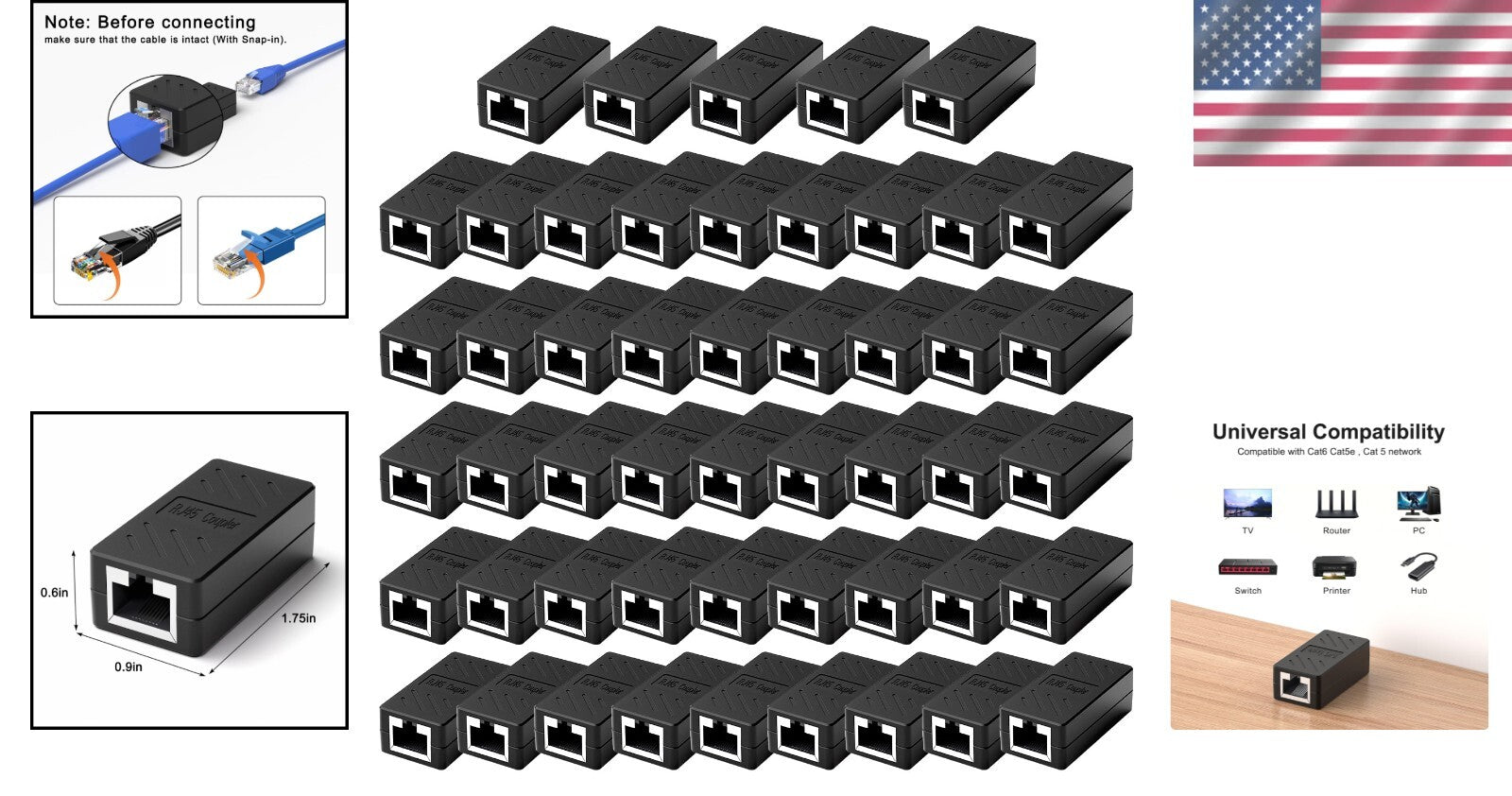 Pack of 50 RJ45 Ethernet Extender Adaptors - Signal Boosters for All Devices