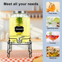 Load image into Gallery viewer, Transparent Glass Beverage Dispenser with Stand &amp; Chalkboard Label - 2 Gallons