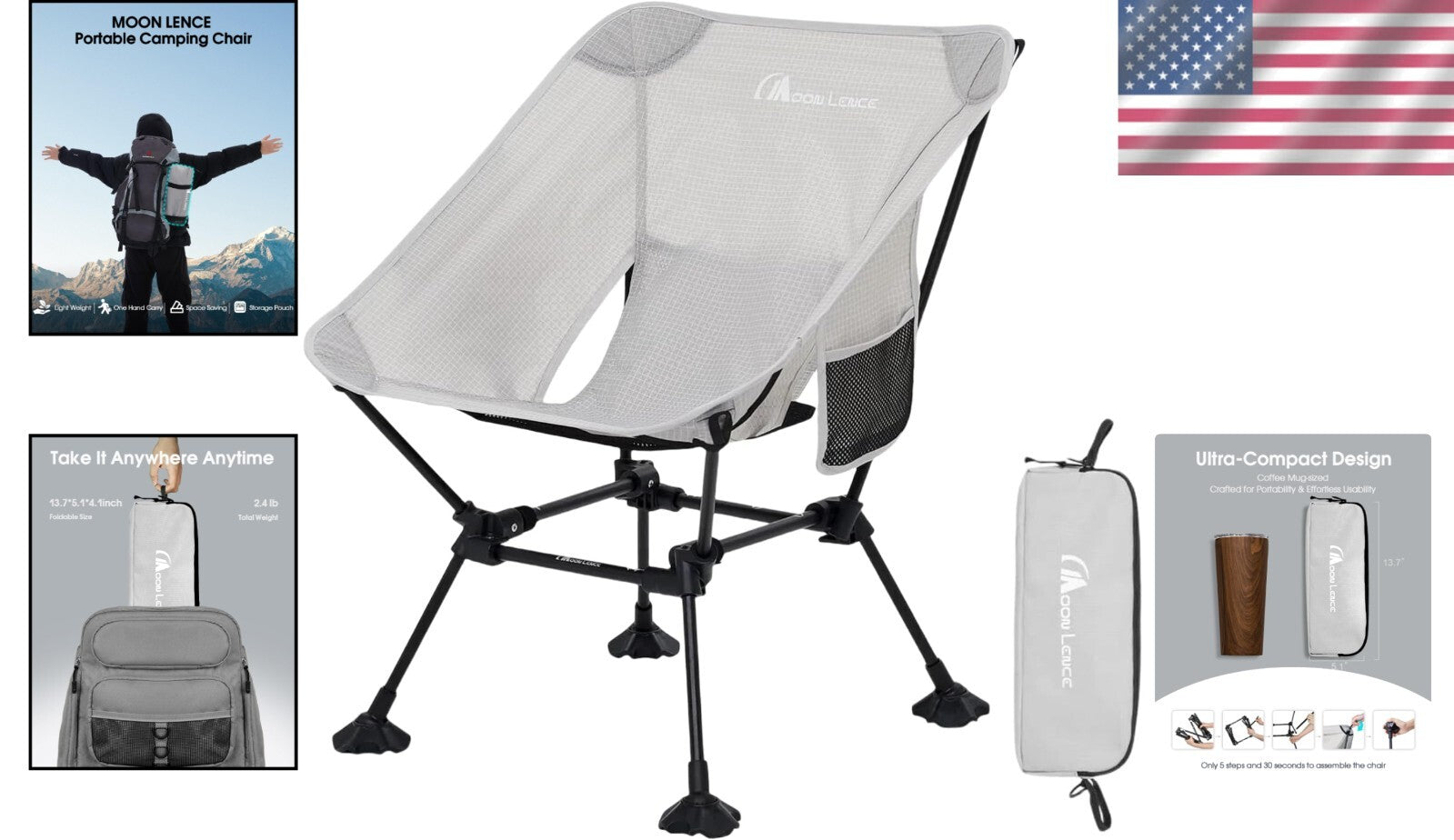 Revolutionary Third Generation Lightweight Camping Chair - Max 400 lbs Support