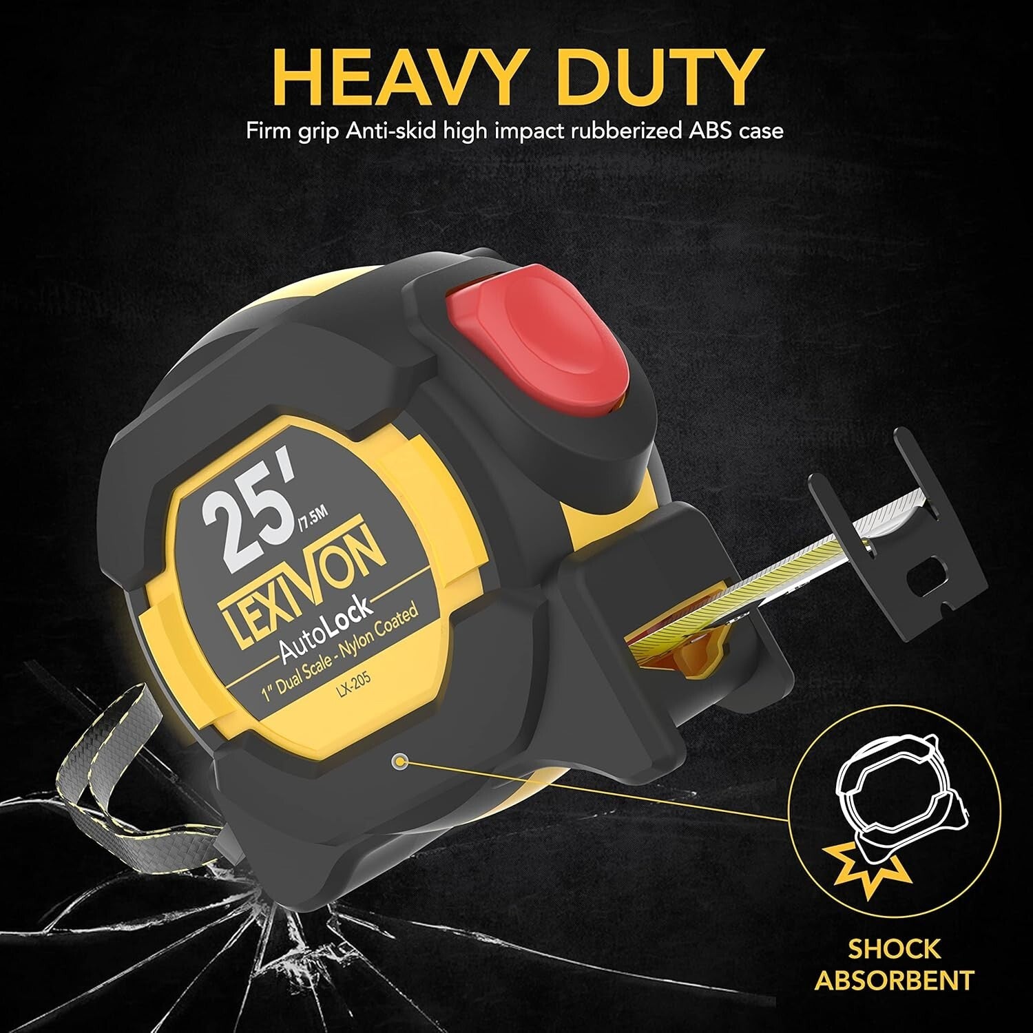 Durable Heavy Duty 25Ft AutoLock Measuring Tape - Set of 4 with Easy Read Scale