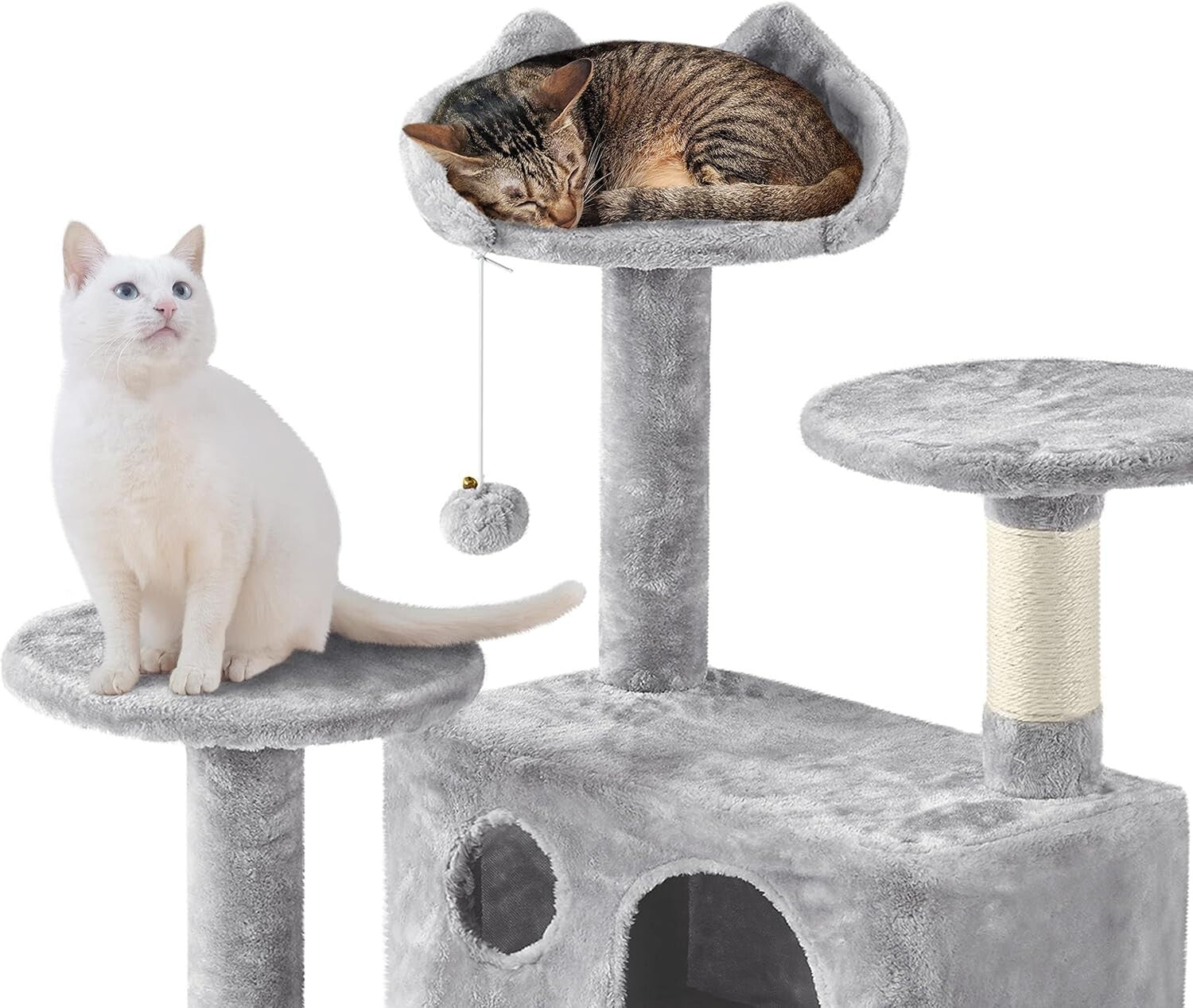 Light Gray Cat Condo with Three Platforms & Scratching Posts - Easy Assembly