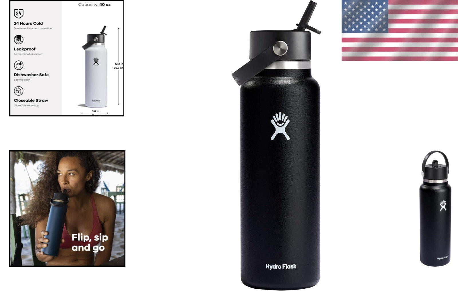 Durable Stainless Steel 40 oz Water Bottle with Easy Clean Dishwasher Safe Lid