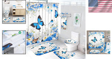 Load image into Gallery viewer, Large 7-Piece Floral Butterfly Bathroom Decor Set: Shower Curtain &amp; Accessories