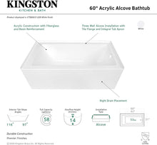 Load image into Gallery viewer, Durable 60-Inch Acrylic Bathtub for Alcove Installation - Right Drain - White