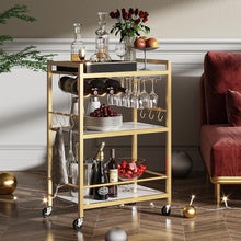 Load image into Gallery viewer, Rustic Marble Gold Rolling Beverage Cart - Perfect for Kitchen and Entertaining