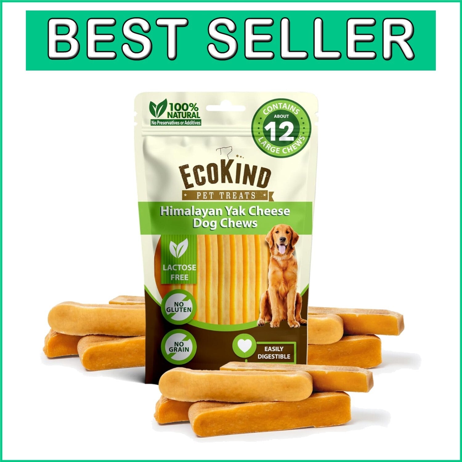 EcoKind Yak Cheese Dog Chews - All-Natural 3 lb, Perfect for Aggressive Chewers