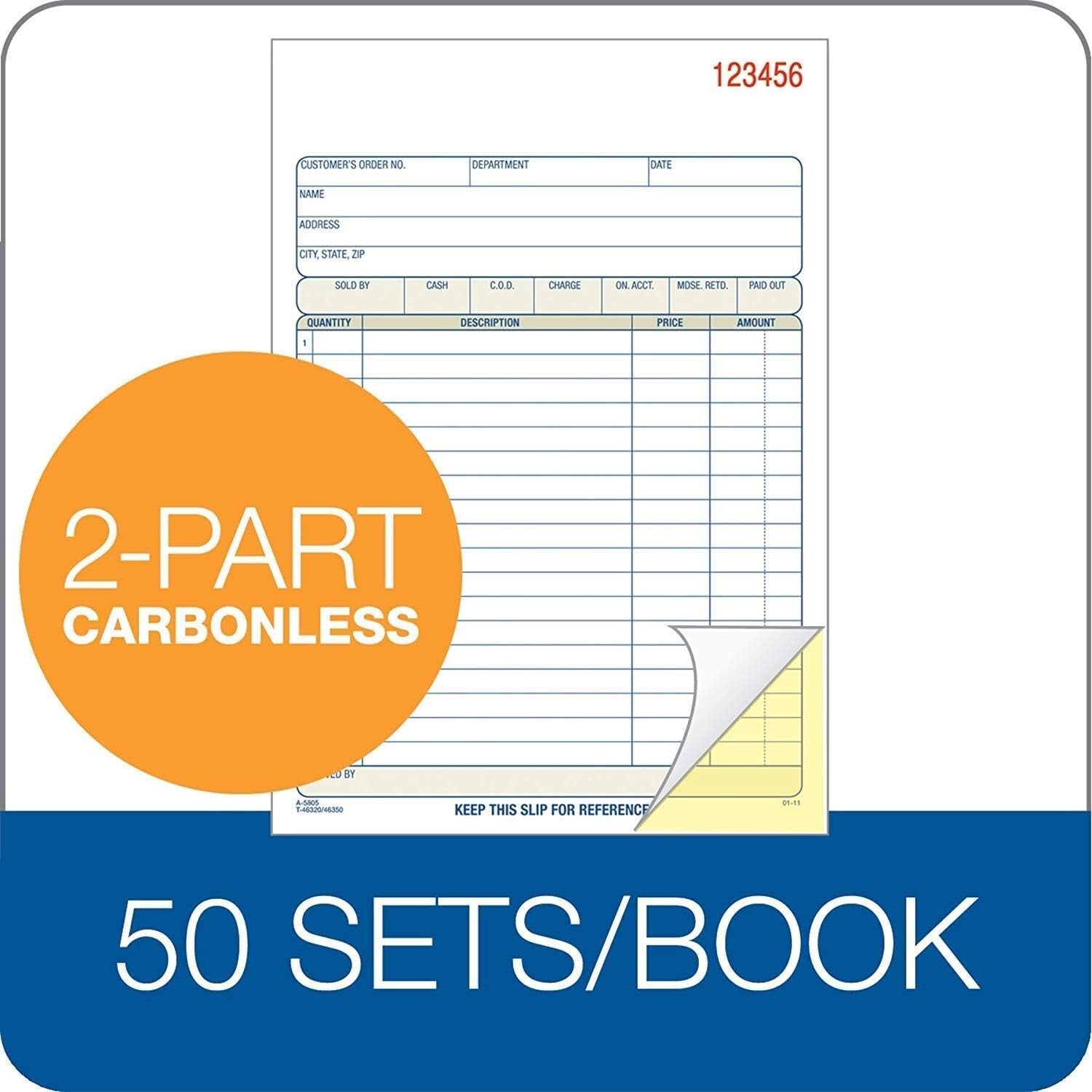 Efficient Sales Order Book, 2-Part Carbonless, 50 Sets, Compact Size, 12 Pack