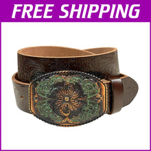 Load image into Gallery viewer, Elegant Genuine Leather Western Floral Engraved Belt with Interchangeable Buckle