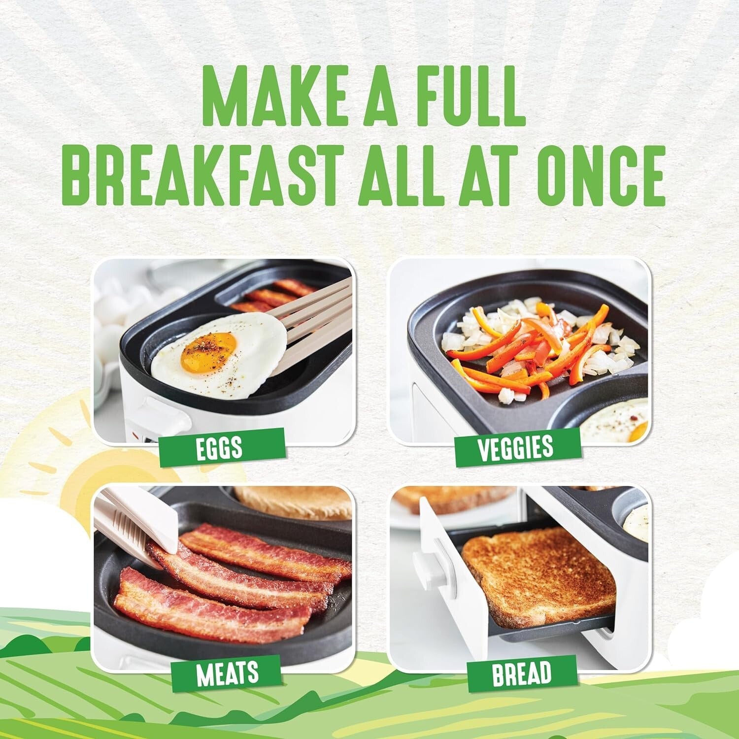 Healthy Ceramic Nonstick Breakfast Maker: Cook Eggs, Meat & Toast Efficiently