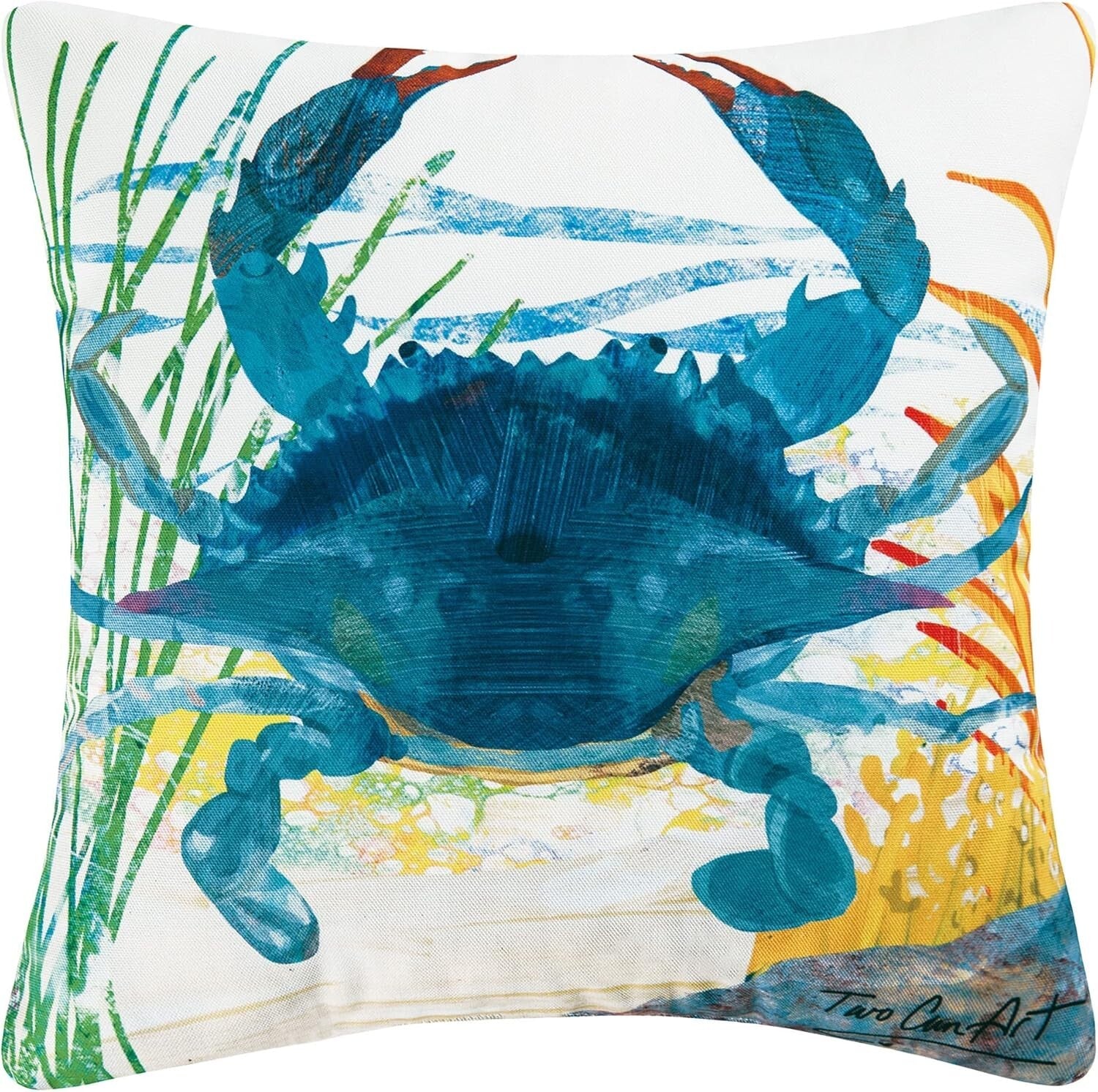 Vibrant 18x18 Blue Crab Outdoor Pillow - Perfect Nautical Decor for All Spaces