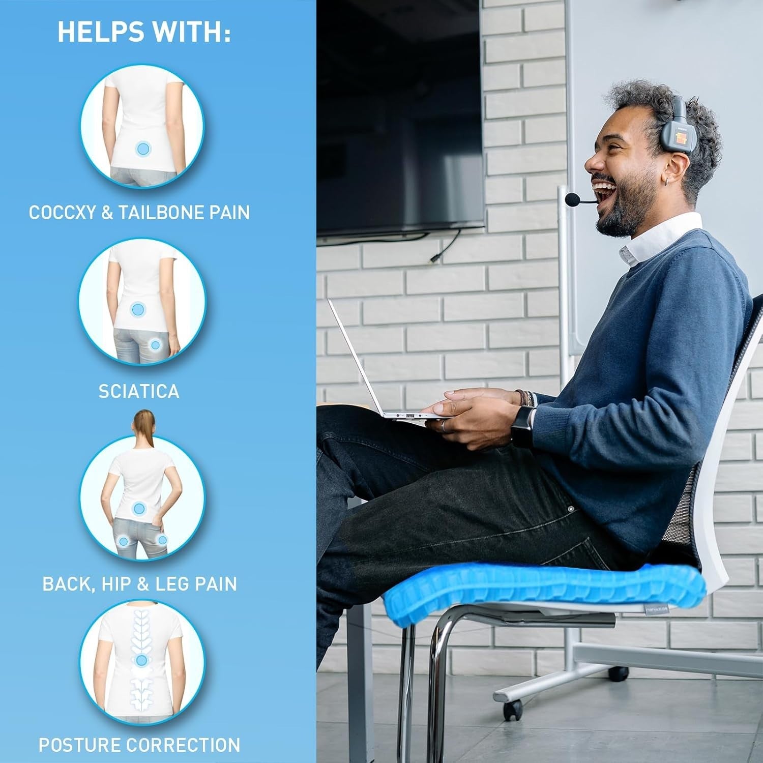 Breathable Large Gel Seat Cushion for Office, Car, & Wheelchair Use - 19.7''