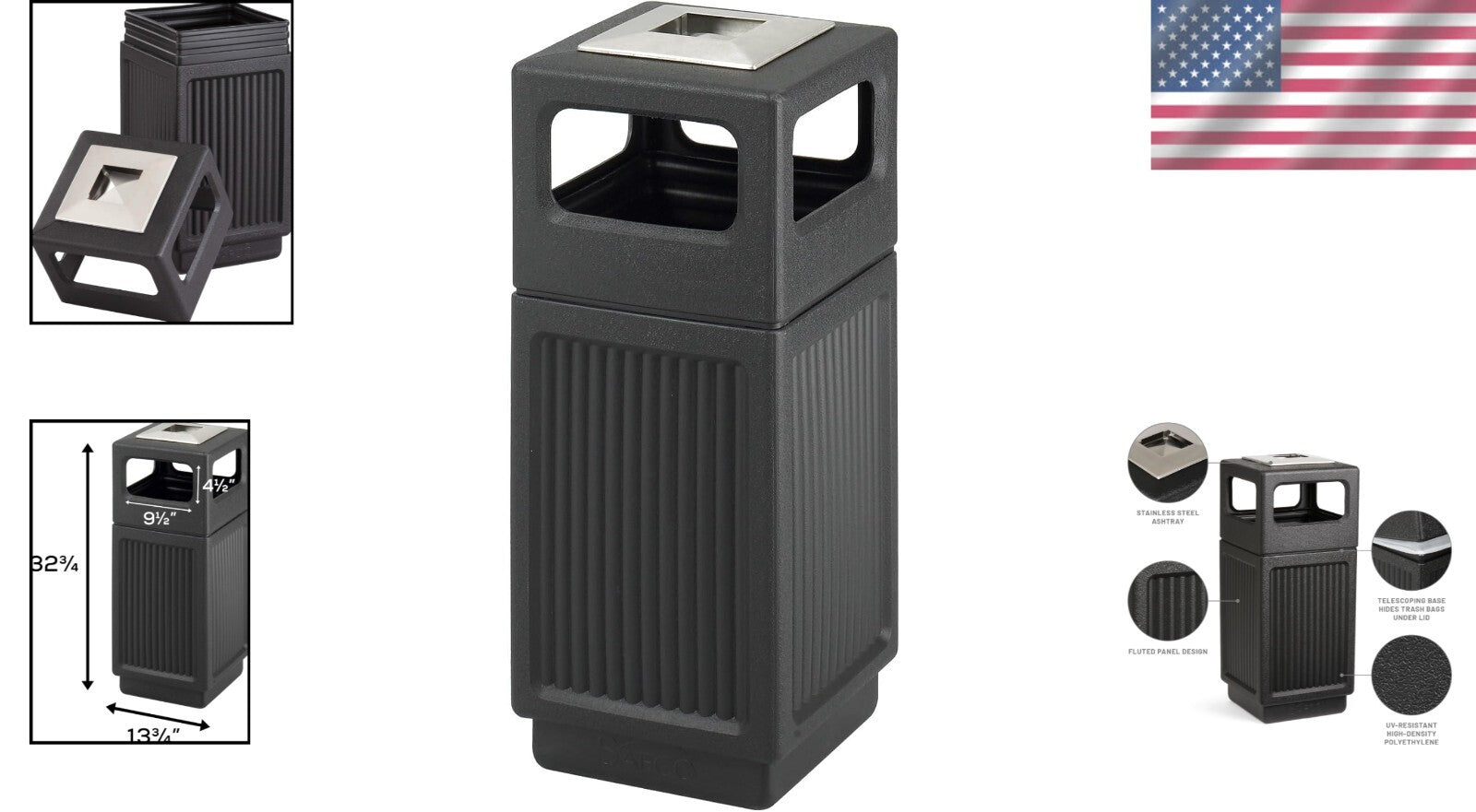 Durable 15 Gallon Commercial Trash Can and Ashtray for Elegant Waste Disposal